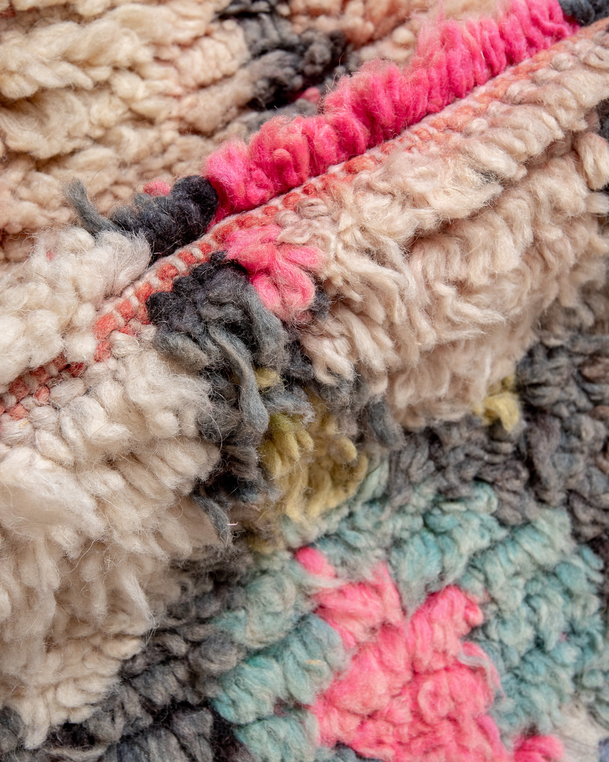 Modern, designer, handcrafted Berber runner rug from Morocco. Vintage carpet with beautiful colours and patterns and fluffy texture.